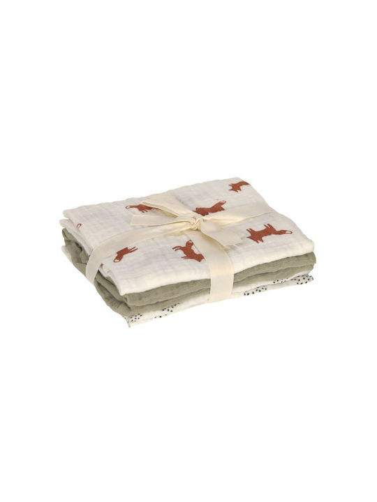 Laessig Little Forest Fox Swaddle Wraps Green 60x60cm. 3pcs