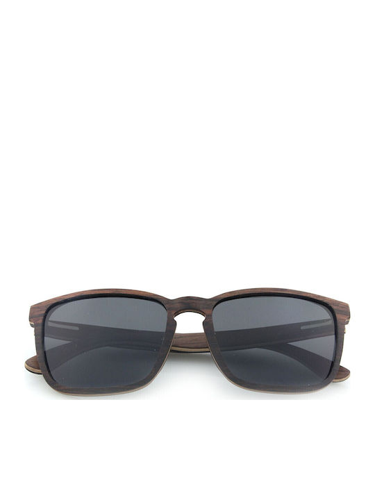 Daponte Wayfarer Unisex Sunglasses with Brown Wooden Frame and Gray Polarized Lens DAP320E 4