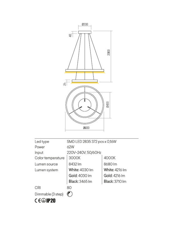 Redo Group Febe Pendant Light LED with Natural White Light Black