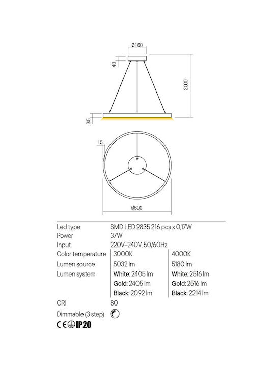 Redo Group Hängelampe LED mit Natürliches Weiß Licht Weiß