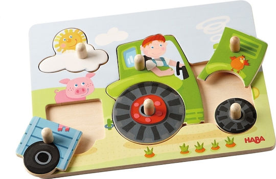 Wooden Kids Peg Puzzle Tractor for 1+ Years 6pcs Haba