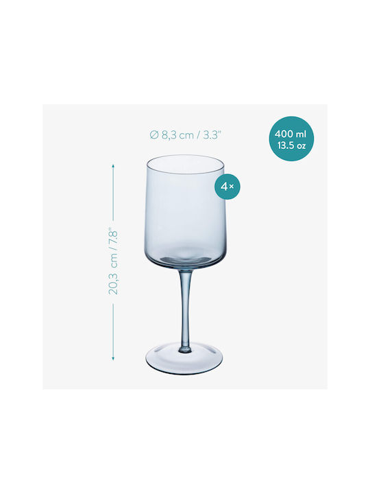 Navaris Set of Glasses for Red Wine made of Glass in Blue Color Stemmed 400ml 4pcs