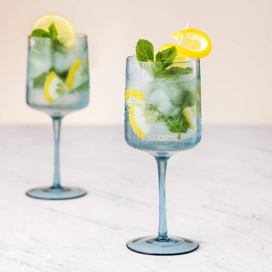 Navaris Set Glasses from Glass in Blue Colour Goblet 400ml 4 Pieces