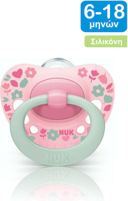 Nuk Orthodontic Pacifier Silicone Signature Flowers Pink with Case for 6-18 months 1pcs