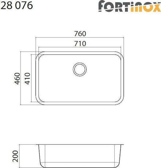 Fortinox Valley 28076 Ένθετος Νεροχύτης Inox Σατινέ Μ76xΠ46cm Ασημί