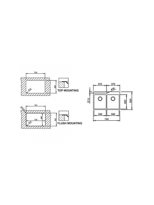 Teka ForLinea RS15 2B 740 Auto 115030011 Drop-In Sink Inox Satin W74xD50cm Silver