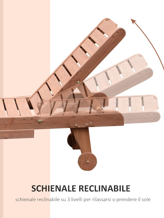 Liegestuhl-Bett Einzel Holz mit Rädern Braun 182x60x35cm.