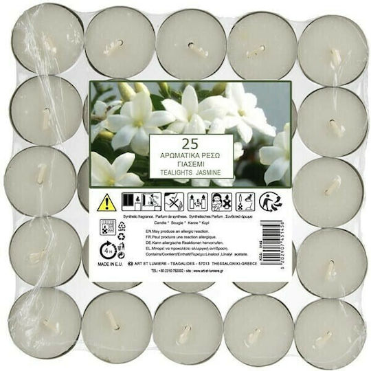 Art et Lumiere Tealights with Jasmine Scent in White Colour up to 4 Hours Duration 25 Pieces