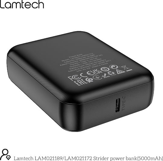 Lamtech LAM021172 Power Bank 5000mAh με Θύρα USB-A Μαύρο