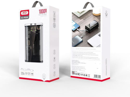 XO PB306 Power Bank 10000mAh 22.5W με Θύρα USB-C Power Delivery / Quick Charge 2.0 / Quick Charge 3.0 Διάφανο