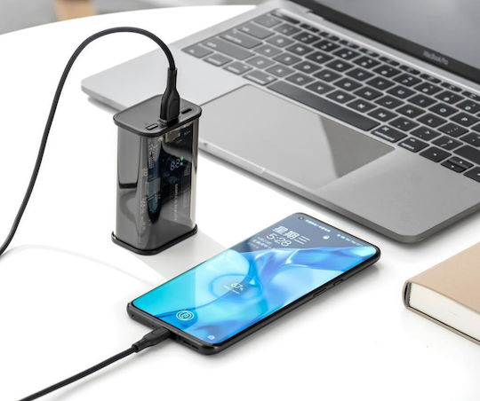 XO PB305 Power Bank 10000mAh με Θύρα USB-A και Θύρα USB-C Quick Charge Διάφανο