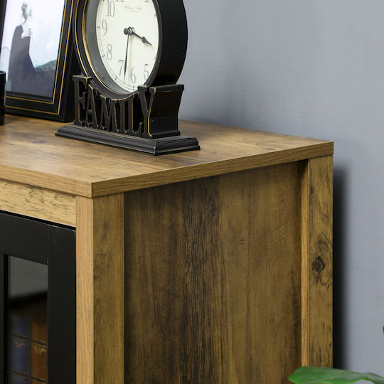 Floor-Standing Living Room Display Cabinet Made of Natural Particle Board with Glass 60x35x120cm