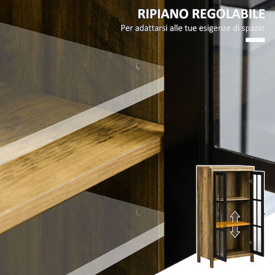 Floor-Standing Living Room Display Cabinet Made of Natural Particle Board with Glass 60x35x120cm