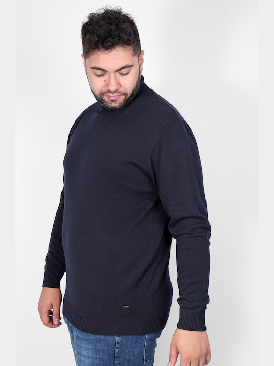 Double Men's Long Sleeve Sweater Turtleneck Navy