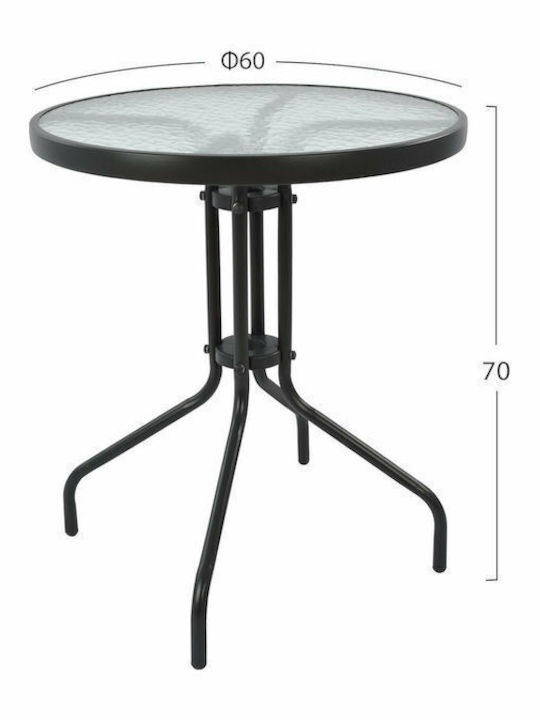 Lima Outdoor Dinner Free Standing Table with Glass Surface and Metal Frame Black 60x60x70cm
