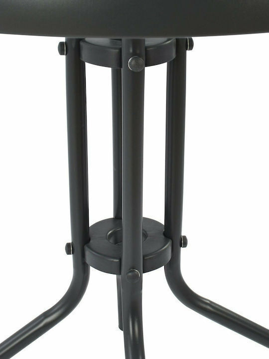 Lima Outdoor Dinner Free Standing Table with Glass Surface and Metal Frame Black 60x60x70cm
