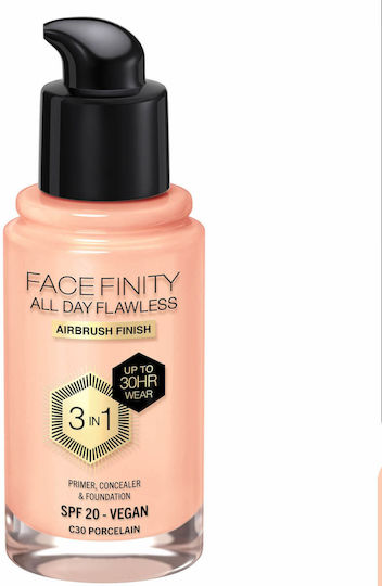 Max Factor Facefinity All Day Flawless Spf20 Liquid Make Up SPF20 C30 Porcelain 30ml