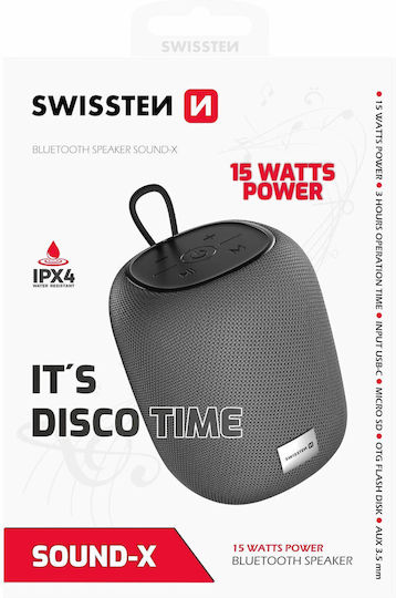 Swissten Sound-X Bluetooth-Lautsprecher 15W mit Akkulaufzeit bis zu 3 Stunden Schwarz