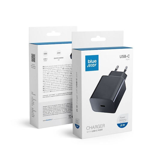 Blue Star Φορτιστής Χωρίς Καλώδιο με Θύρα USB-C Power Delivery / Quick Charge 4.0 Μαύρος (TFB-TC-25WPDB)