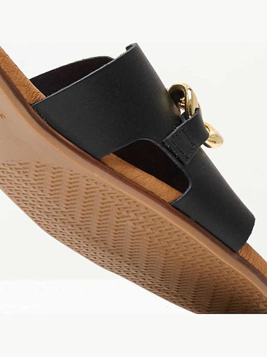 Leather Women's Flat Sandals in Black Color