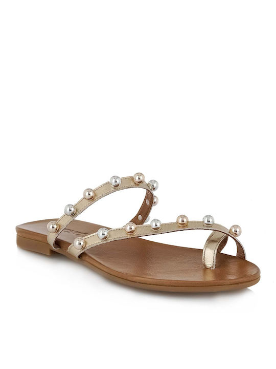 Inuovo Leder Damen Flache Sandalen in Gold Farbe