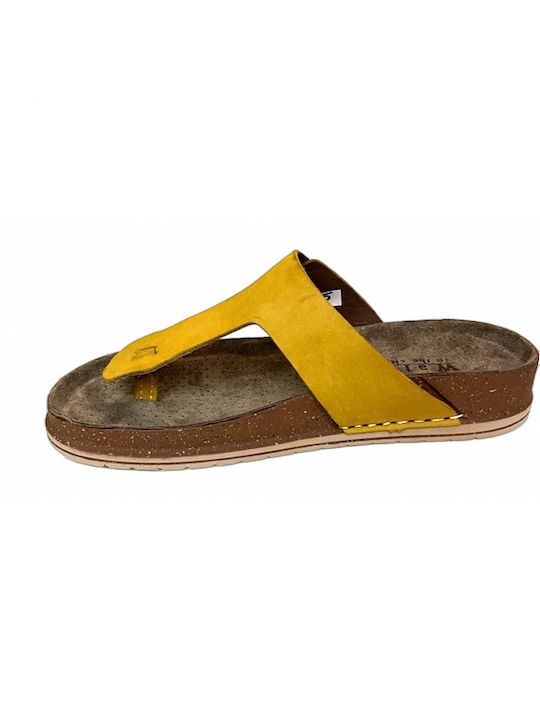 Walk in the city Leather flip flops Yellow 8508 43875