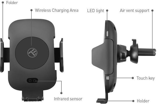 Tellur Car Mobile Mount with Adjustable Hooks and Wireless Charging Black