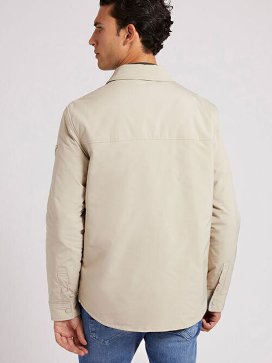 Guess Herrenhemd Overshirt Langärmelig Leinen Pasadena Stone