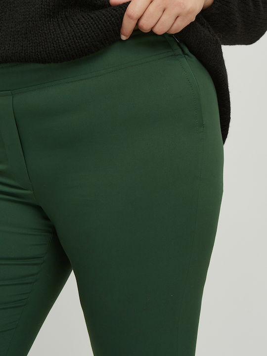 Basic Women's High-waisted Fabric Trousers Slim Fit Green