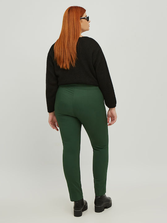 Basic Women's High-waisted Fabric Trousers Slim Fit Green
