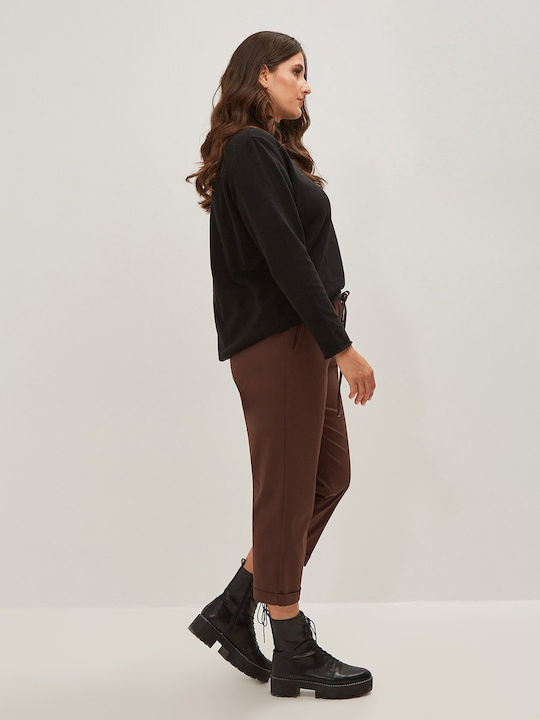 Mat Fashion Γυναικείο Βαμβακερό Παντελόνι με Λάστιχο σε Loose Εφαρμογή Καφέ