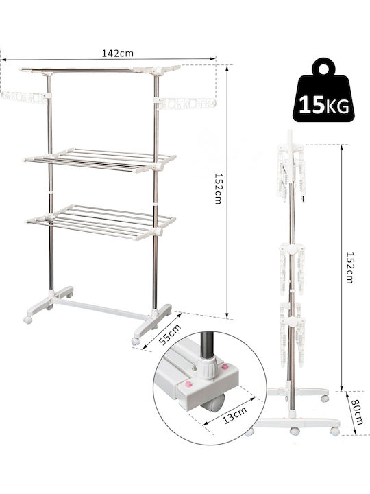HomCom Premium Stainless Steel Folding Floor Clothes Drying Rack 142x55cm