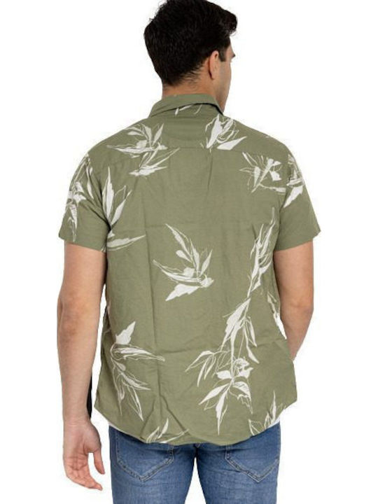 Short Sleeve Shirt in Regular Fit Floral Oil Green
