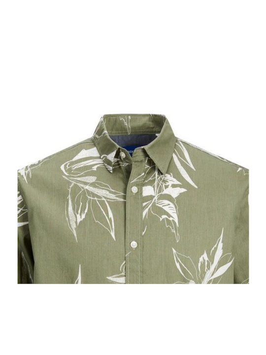 Short Sleeve Shirt in Regular Fit Floral Oil Green
