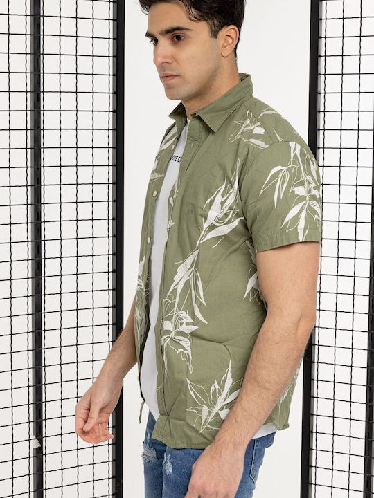 Short Sleeve Shirt in Regular Fit Floral Oil Green