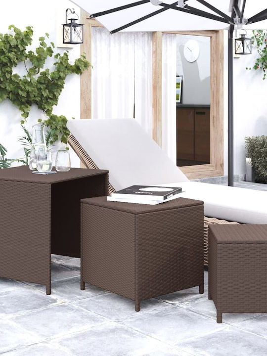 Sitting Room Outdoor Rattan Table Brown 60x54x60cm 3pcs