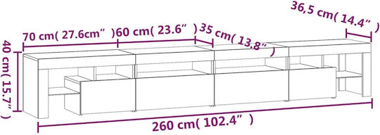 TV Stand with LED Lighting Gray L260xD36.5xH40cm