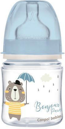 Canpol Babies Plastic Baby Bottle Bonjour Paris Anti-colic with Silicone Teat for 0+ Months Blue 120ml