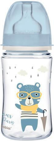 Canpol Babies Plastic Baby Bottle Bonjour Paris Anti-Colic with Silicone Teat for 3+ Months Blue 240ml