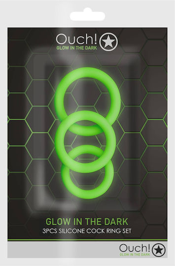 Shots Ouch Glow In The Dark Δαχτυλίδι Πέους Σιλικόνης Πράσινο 3τμχ