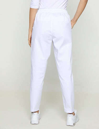 Ayo Pantaloni de Bucătar Monocrom Alb cu Elastic în Talie