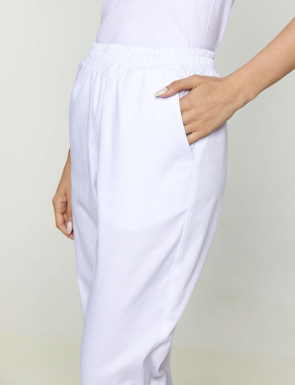 Ayo Pantaloni de Bucătar Monocrom Alb cu Elastic în Talie