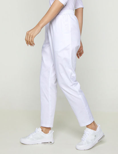 Ayo Pantaloni de Bucătar Monocrom Alb cu Elastic în Talie