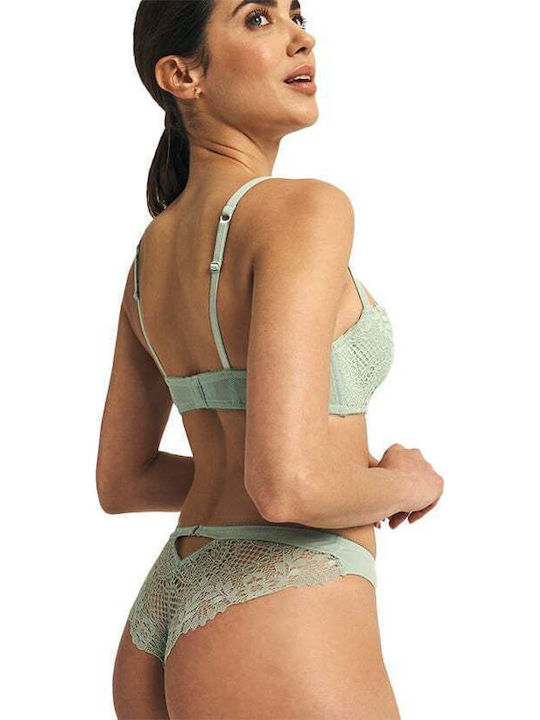 Promise Roser Samon Lace Underwear Set with Bra & Brazil Green