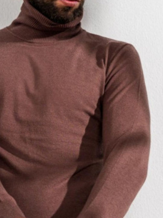 Tailor Made Knitwear Men's Long Sleeve Sweater Turtleneck Brown