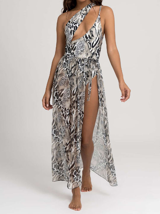 Long Pareo Skirt In Transparent Elastic Tulle - Zebra Print