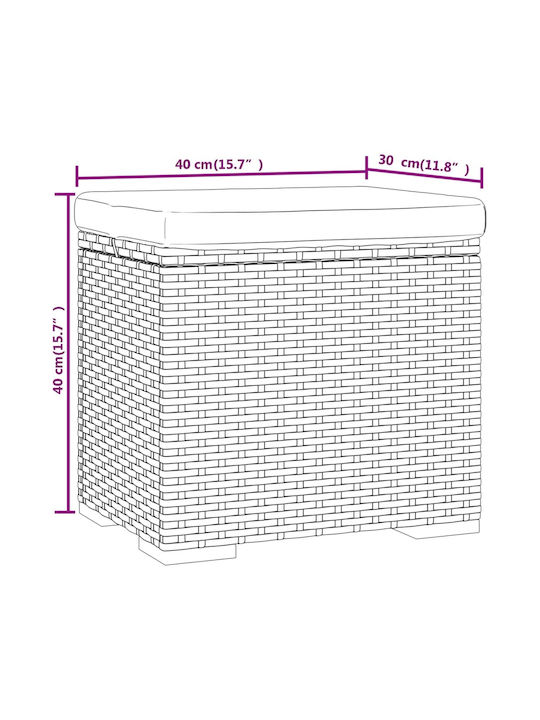 Băncuță De Grădină Cub Pentru Exterior Rattan Cu Pernă Neagră 40x30x40cm