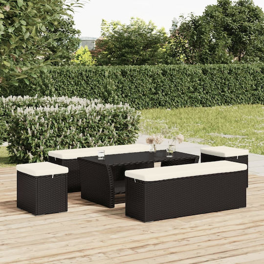 Garden Stool Cube for Outdoor Rattan with Cushion Black 40x30x40cm