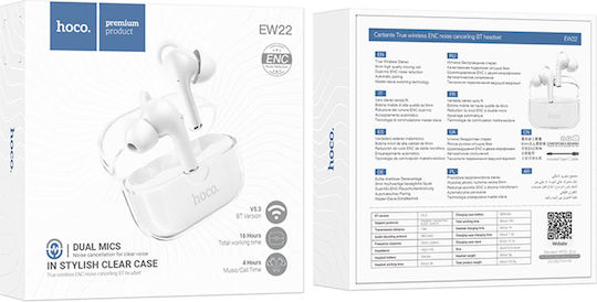 Hoco TWS EW22 In-ear Bluetooth Handsfree Ακουστικά με Θήκη Φόρτισης Λευκά
