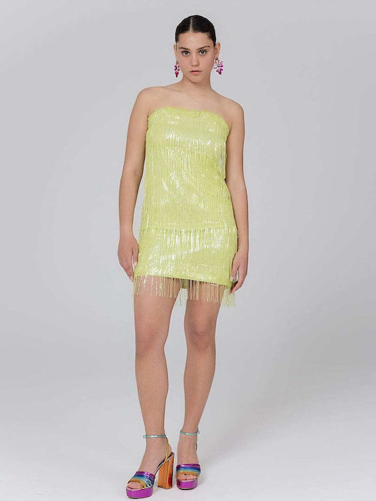 Summer Mini Evening Dress Strapless Lime